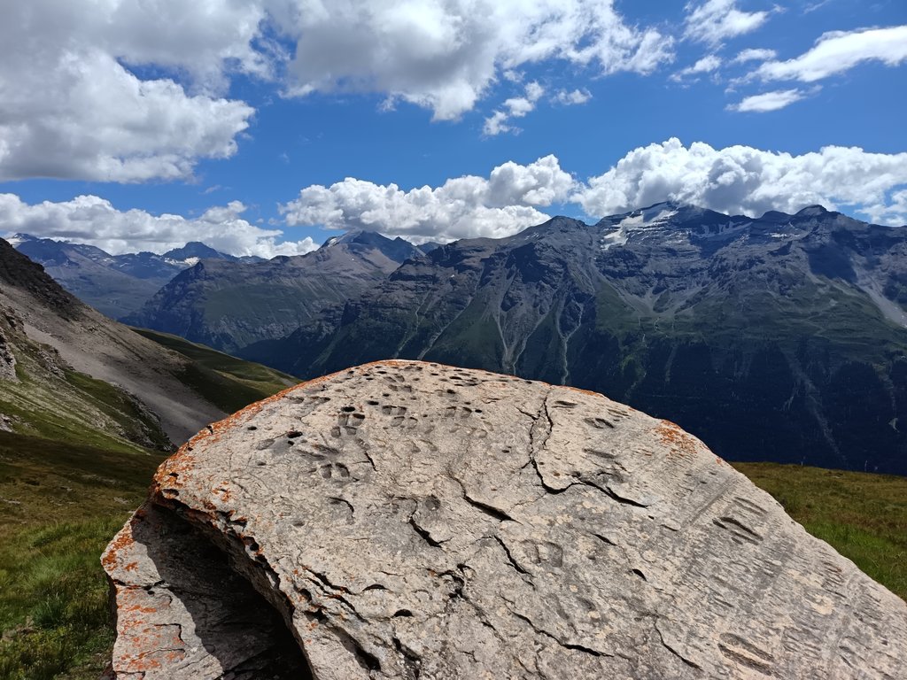La pierre aux pieds devant le massif de la Vanoise